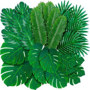 108 Pack Palm Leaves Artificial Tropical Monstera 6 Kinds Large Small Green Fake
